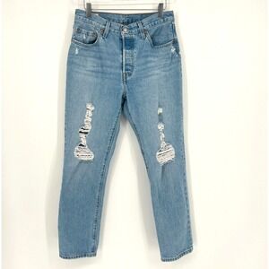 Levis  501 Straight Leg Jeans Womens 28 Distressed Medium Wash Blue‎ Denim